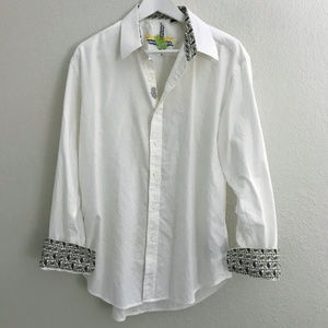 Robert Graham Sz L White Shirt Paisley Flip Cuffs